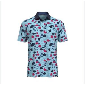 GREYSON Men's Large L Sky Cloud‎ Print Golf Polo Shirt Short Sleeve Navy Collar